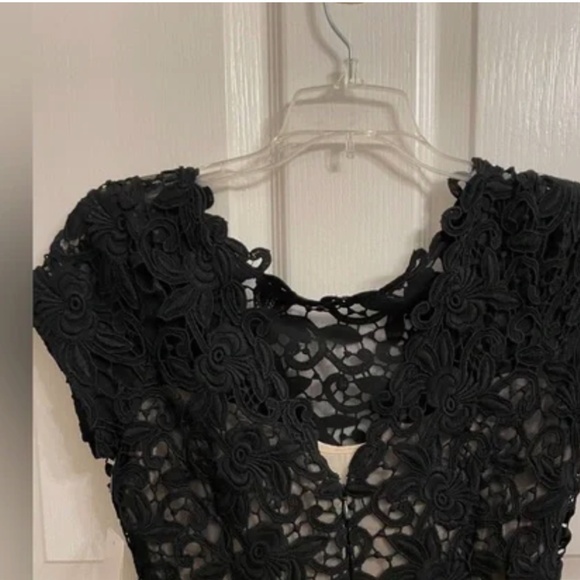 Chetta B Sherrie Bloom Peter Noviello Black Lace Cocktail Dress Sz 12 Bow Belt - Picture 8 of 11
